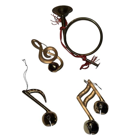 Lot 4 Music Note Ornaments Treble Clef Notes Brass Horn Jingle Bells Christmas - Picture 8 of 8